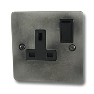 Flat Slate Effect Single Socket (Black Switch)